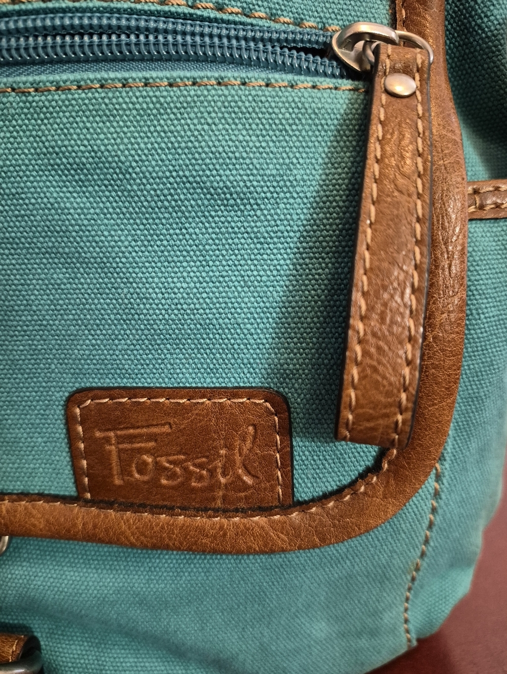 FOSSIL CANVAS AND LEATHER CROSSBODY BAG FROM KEY-PER COLLECTIONS; NWT - Picture 10 of 10